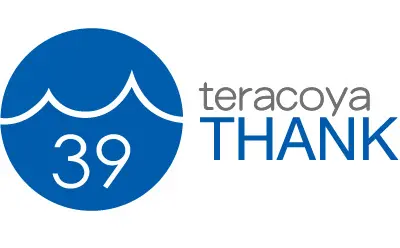 青い円の中に白い波線と39の数字が描かれ、その右側にteracoya THANKの文字が配置されたロゴマーク